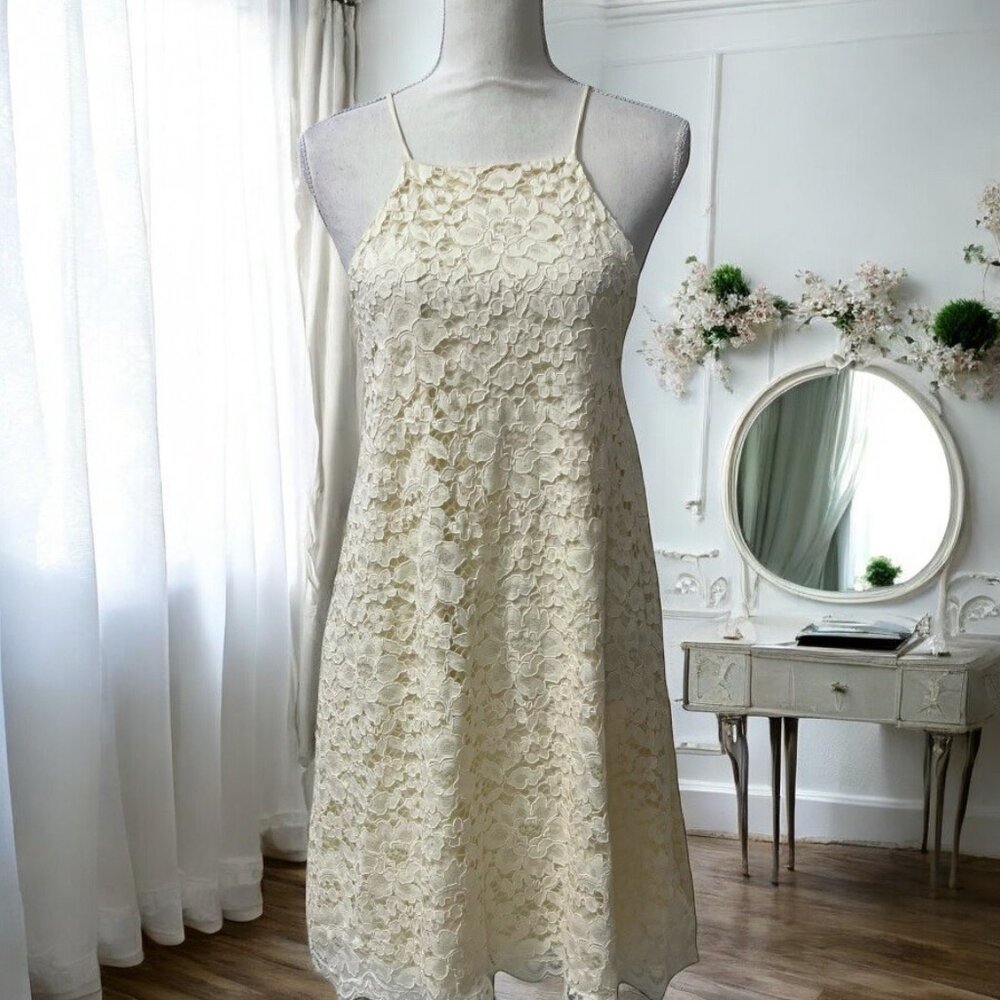 NBD X Revolve Bria Ivory‎ Lace Overlay Halter Dress Size M NWT